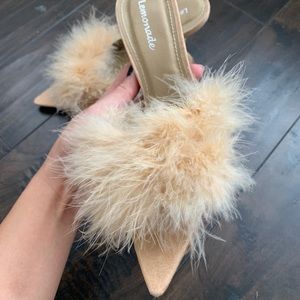 Fluffy heeled sandals
